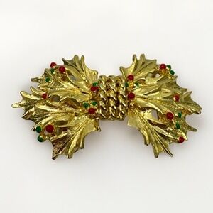 Stunning! Vintage MIMI DI N 1981 Holly Berry Belt buckle Gold tone 3.5" Long
